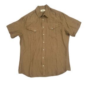Taylor Stitch Mens 46 Shirt Linen Western Pearl Snap Button Brown Pockets